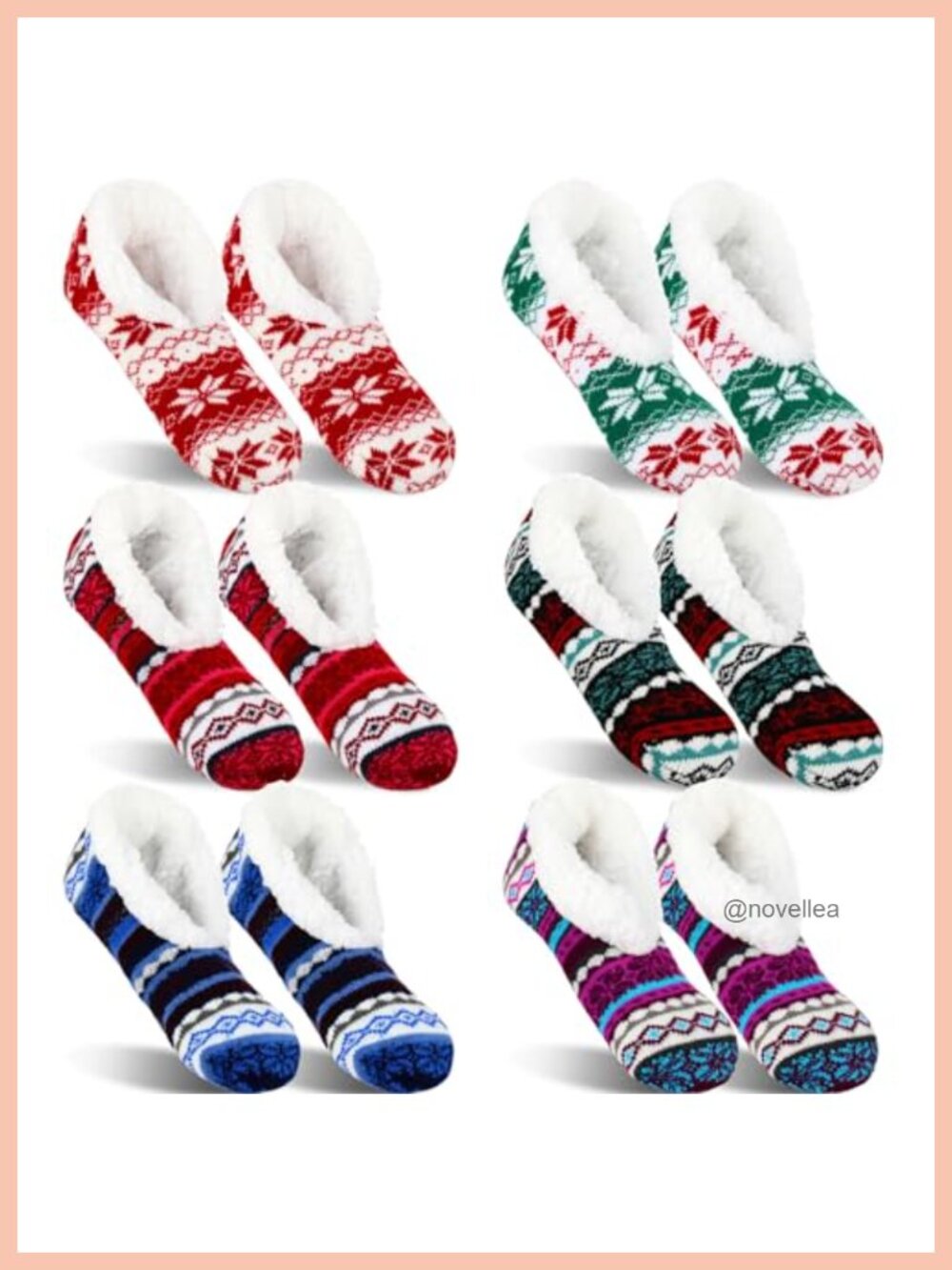 Women's Fuzzy Slipper Socks with Grips 6 Pairs Acrylic Cozy Gift Set